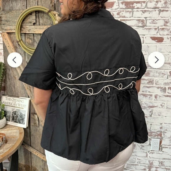 Two 2 Fly Loopty Lou Babydoll Western Top Size 2x - 3x Black White Swirl Cowgirl - Picture 2 of 8